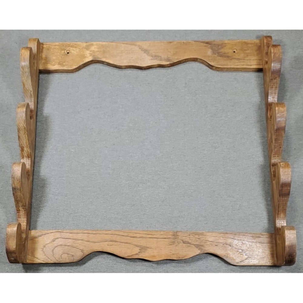 Vtg 70s Wood Display Wall Rack 4 Rifle Shotgun Fishing Rod Hunting Cabin Rustic